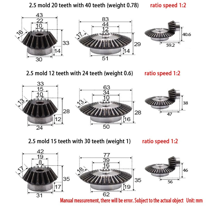 Precision Bevel Gears 0.5/1/1.5/2/2.5/3 Module 12 -160 Teeth Bevel Gear 1:2-1:8