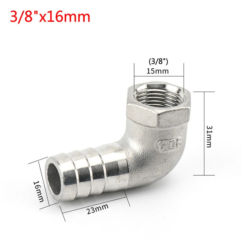Female Thread Fitting x Barb Hose Tail End Elbow Connector A2 Stainless Steel