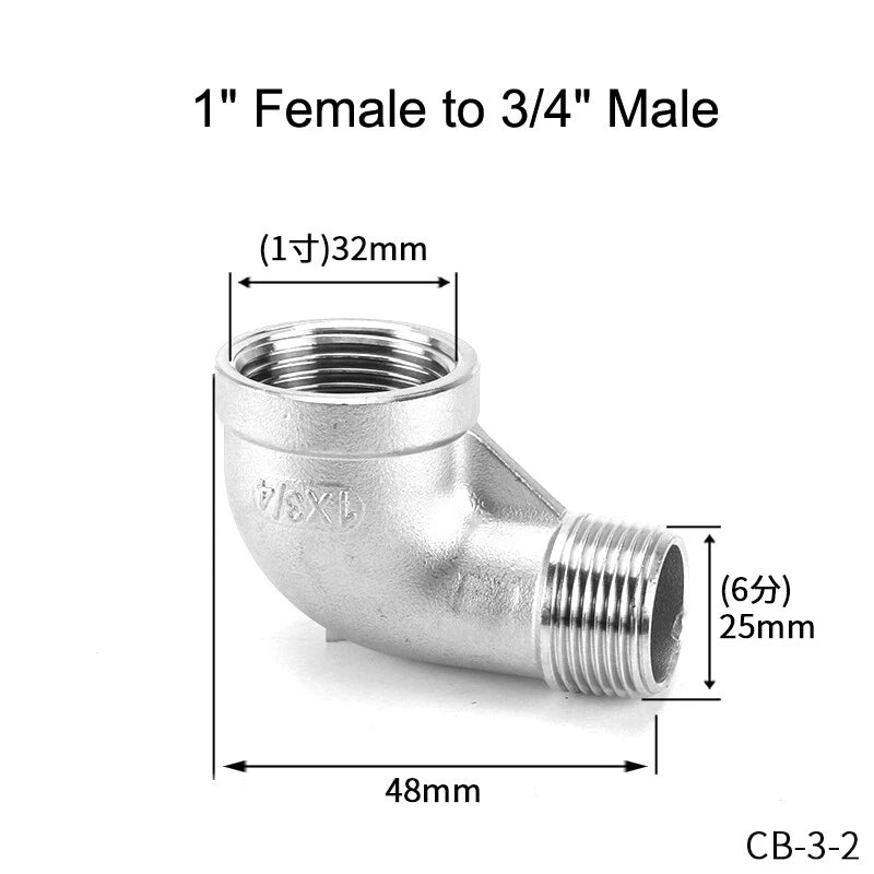 Stainless Steel BSP Reducer 90° Elbow Fittings — 1/8" to 1" Male & Female