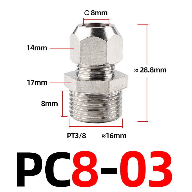 Brass Male Compression Fittings – BSP Hydraulic Adaptor, 1/8" to 1/2" Bore (PC4–PC16)
