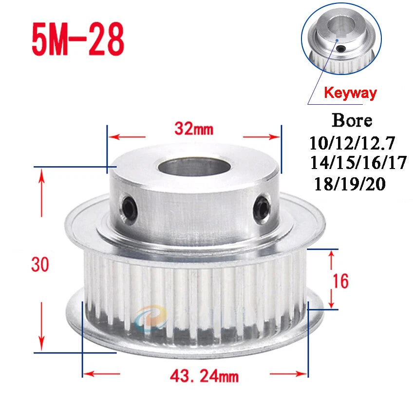 HTD-5M 15T-80T Timing Belt Pulley With Step/Keyway, Bore 8-25mm Teeth Width 16mm