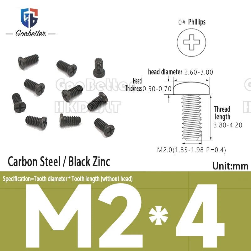M2 Phillips Pan Head Machine Screws — 3 to 5.5mm, Carbon Steel & Stainless, 11 Finishes - HomeDIYer