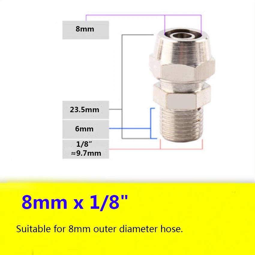 Pneumatic Straight Push-to-Connect Fittings — Male Thread, OD 4mm to 16mm Hose