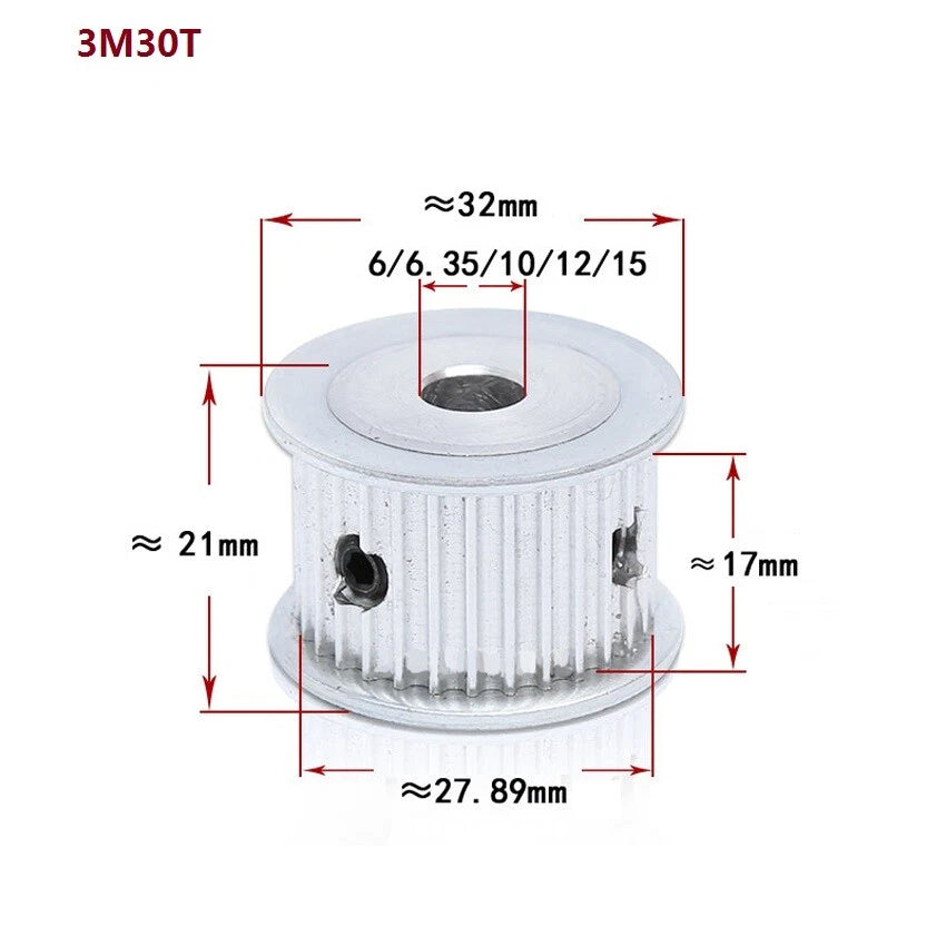 HTD-3M 14-120T Timing Belt Pulley Pitch 3mm Without Step Drive Pulley Width 16mm