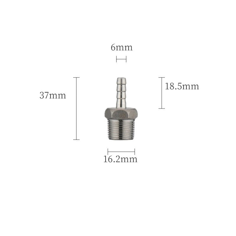 A2 Stainless Steel Straight Barb Hose Connector — Male Thread, 6mm to 20mm Tubing