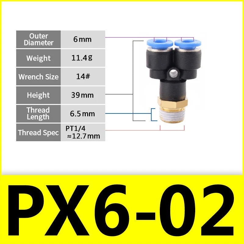 Male Stud Push-In Y Piece Pneumatic Fittings — Thread Hose Tube Connector
