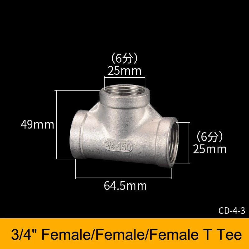 Stainless Steel BSP Tee Fittings 1/2" & 3/4" Male Female Reducer Connector