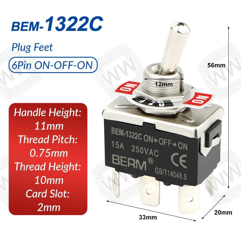 Heavy Duty Metal Toggle Switch – 15A 250VAC, 2/3/4/6 Pin, ON-OFF & ON-OFF-ON
