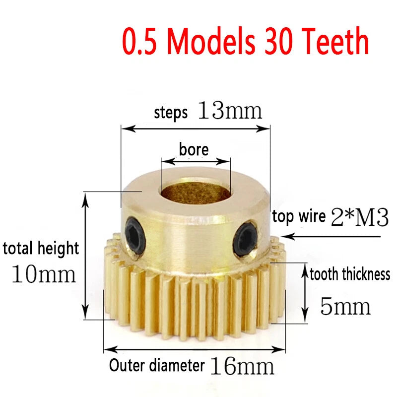 Mod 0.5 Brass Pinion Gear Spur Gears 20-60 Teeth 4-15mm Bore With Screw Hardened