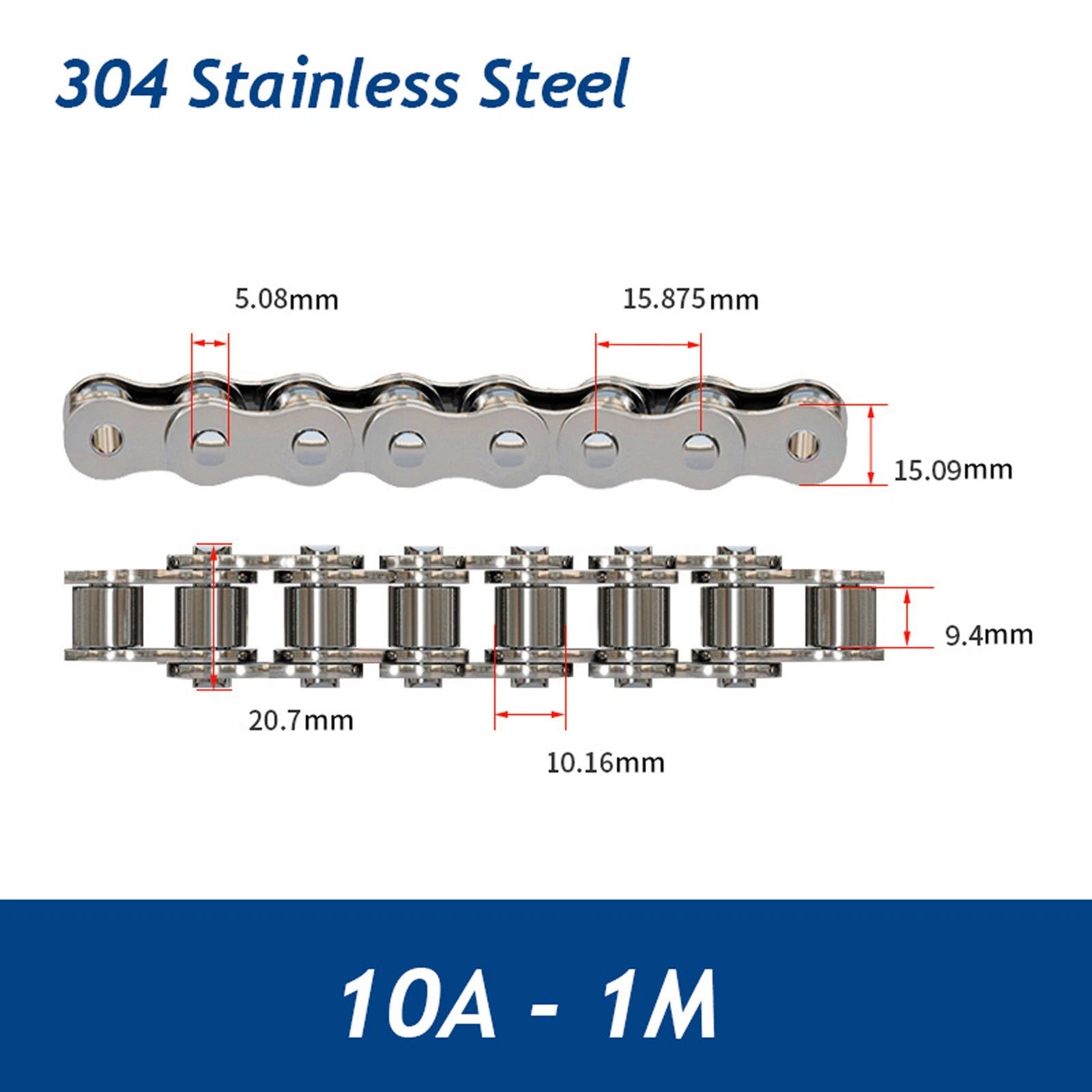 304/201 Stainless Steel Simplex Roller Chain Standard Quality 1M/1.524M All Size