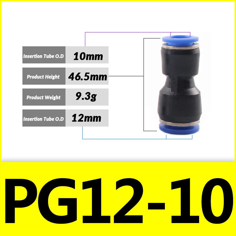 Pneumatic Push-In Fittings — PG / PU / PE Air & Water Hose Connectors, 4mm–16mm