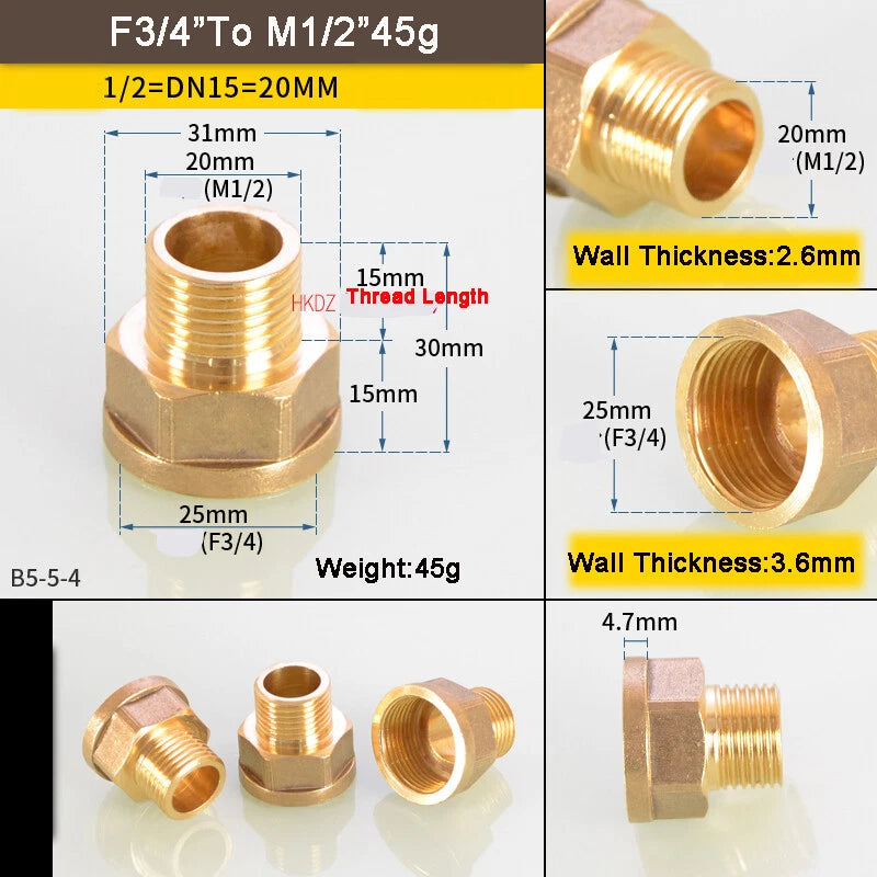 1 8" BSP Brass Reducing Fittings Female To Male Thread Connector Adaptor Coupler