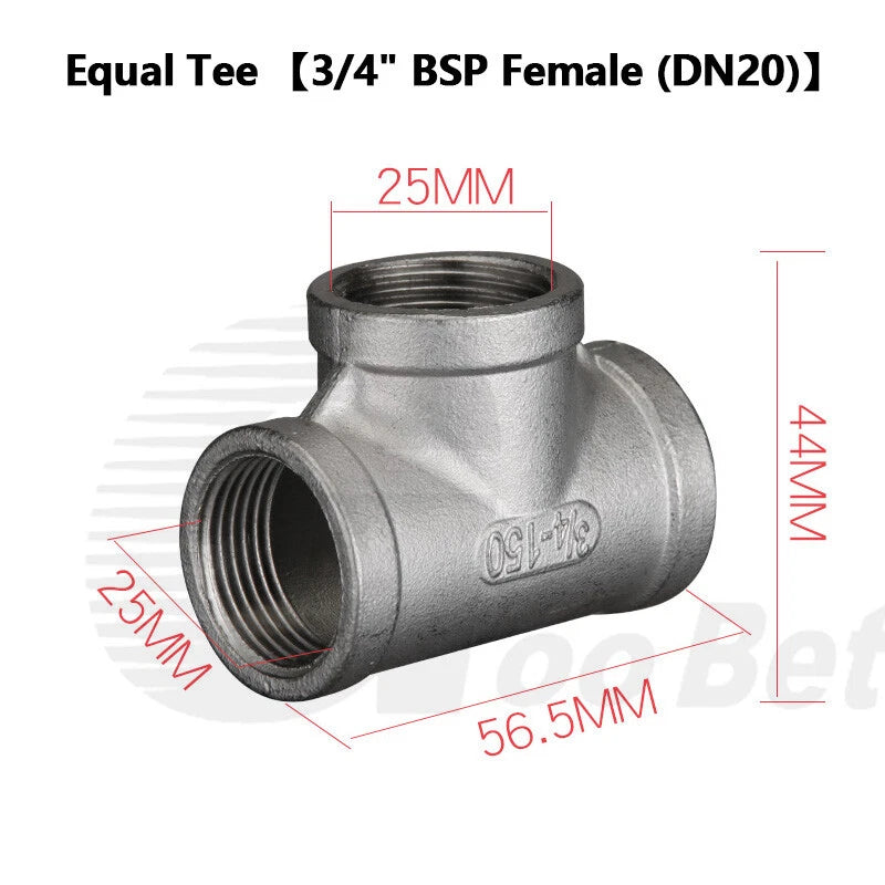 304 Stainless Steel BSP Pipe Fittings — Tee, Cross & Reducing Connectors 1/8"–2"