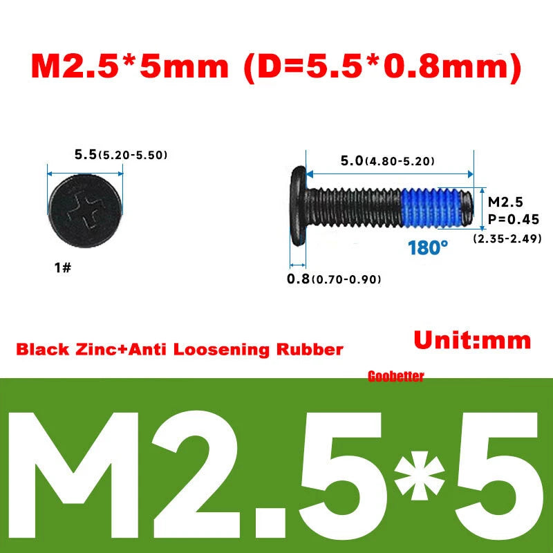 M2.5 Ultra Thin Flat Wafer Head Phillips Screws – CM2.5 Laptop Computer Screws (Various Finishes)