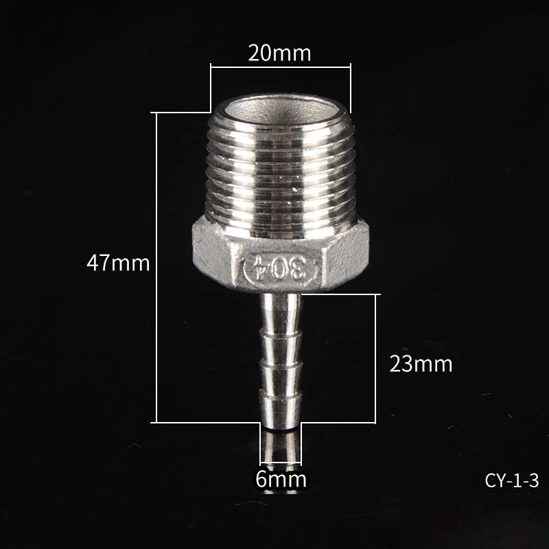 1/2" & 3/4" BSP Male Thread Hose Barb Tail Connector — Stainless Steel