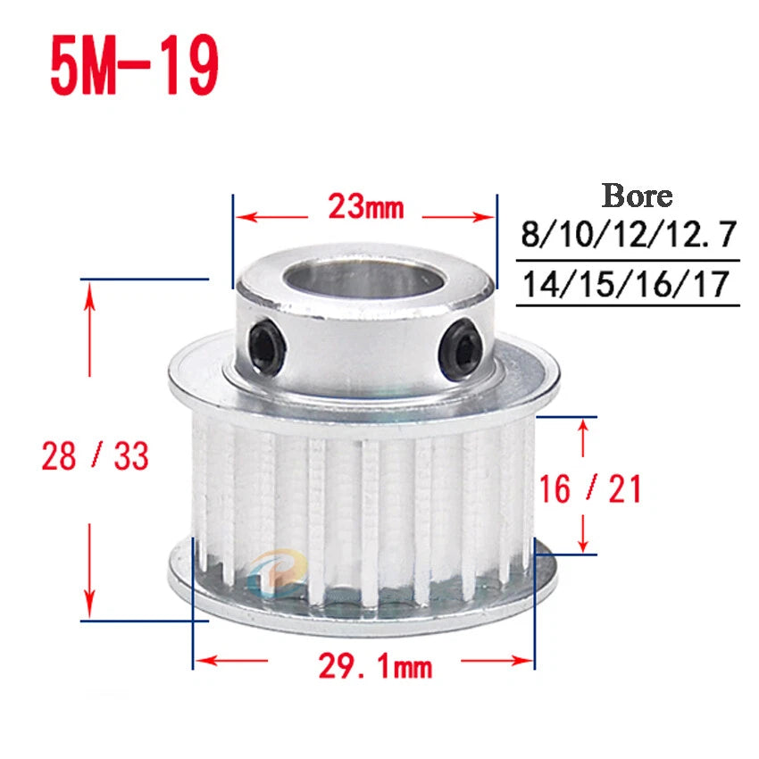 HTD-5M 10T-72T Timing Belt Pulley With Step Bore 5-25mm, For 20mm Width Belt