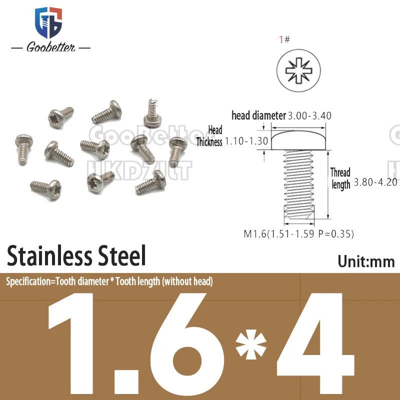 M1.6 & M1.7 Phillips Pan Round Head Machine Screws – Carbon Steel, Brass or Stainless, Lengths 1.5–22mm