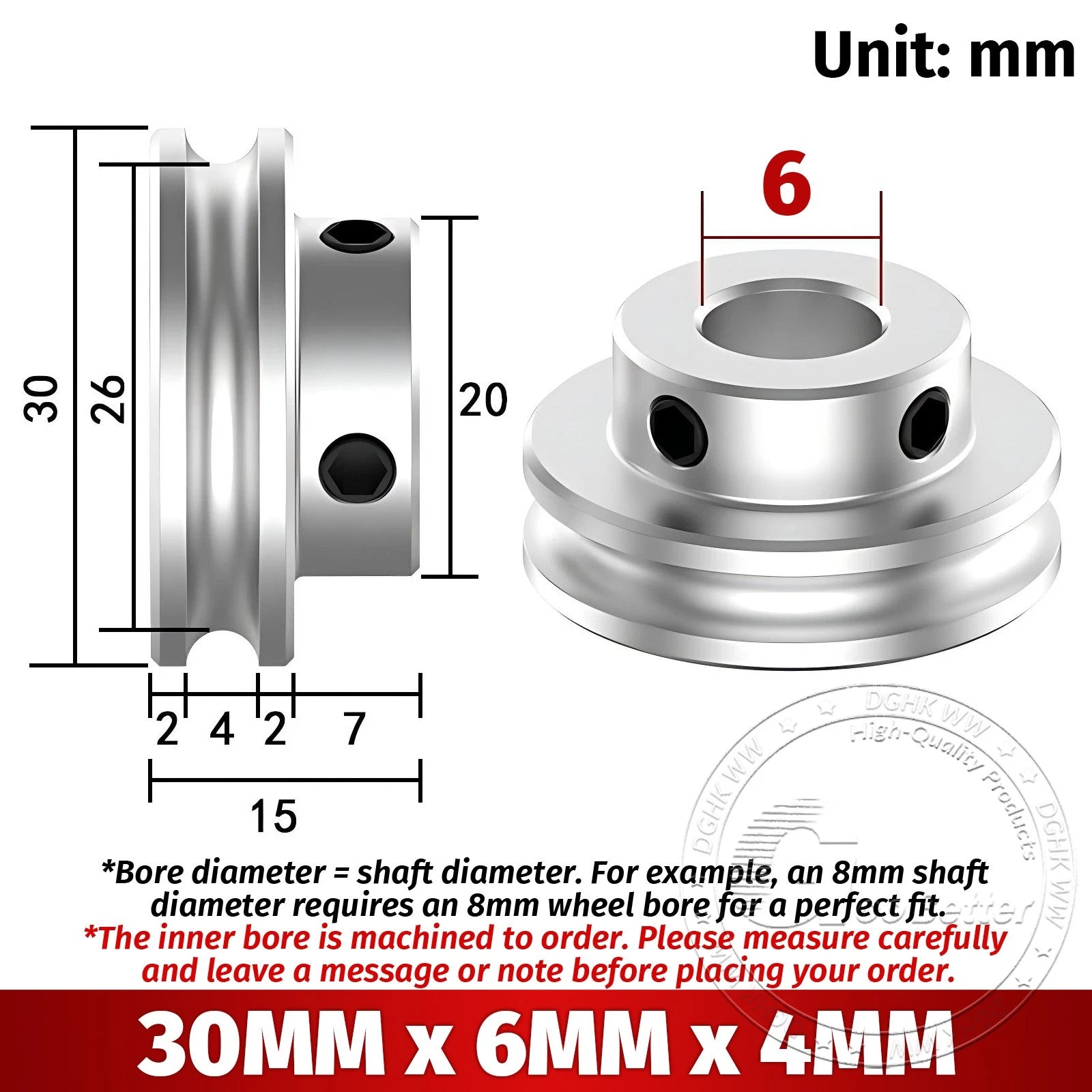 V Grooved Pulley Aluminum Round Belt Pulleys For 4mm Width Belt OD 20/30/40/50mm
