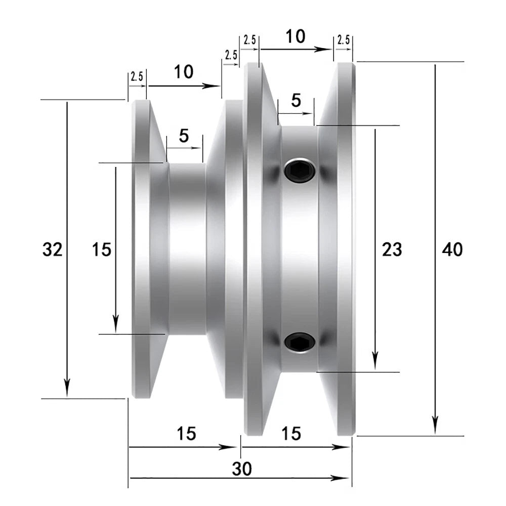 Aluminium Double Groove for O-Z V Belt Pulley Select Size 40mm, 50mm, 60mm OD