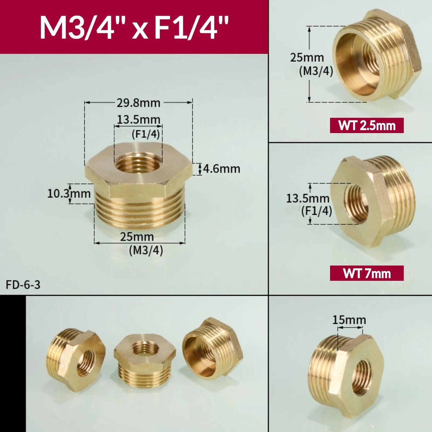 BSP Brass Reducing Hexagon Bush — Male to Female Thread Pipe Fittings