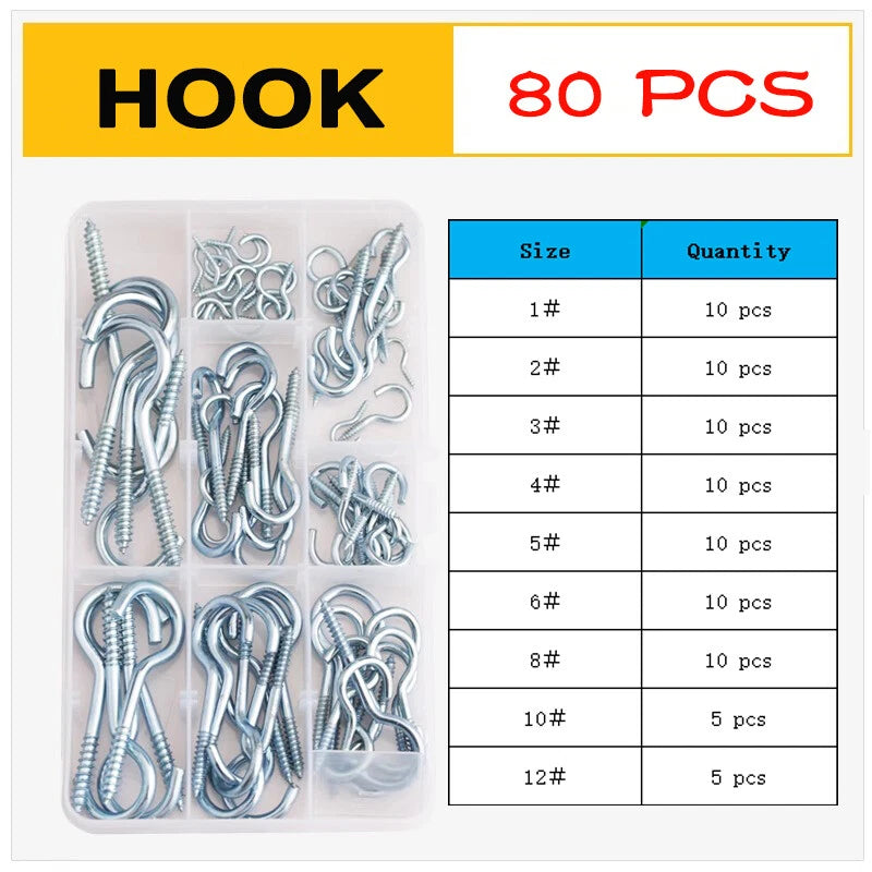Zinc Screw Eyes & Hooks — Metric Wood Thread, 16–105mm, Hook & Eye with Optional Wall Plug