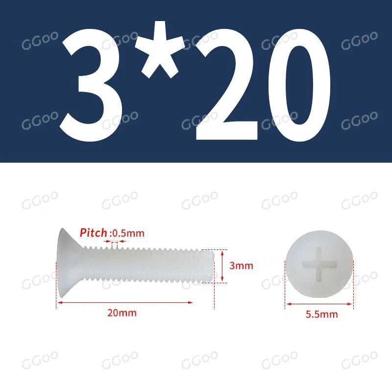 White Nylon Phillips Flat Head Machine Screws DIN 965 — M2.5 M3 M4 M5 M6 M8
