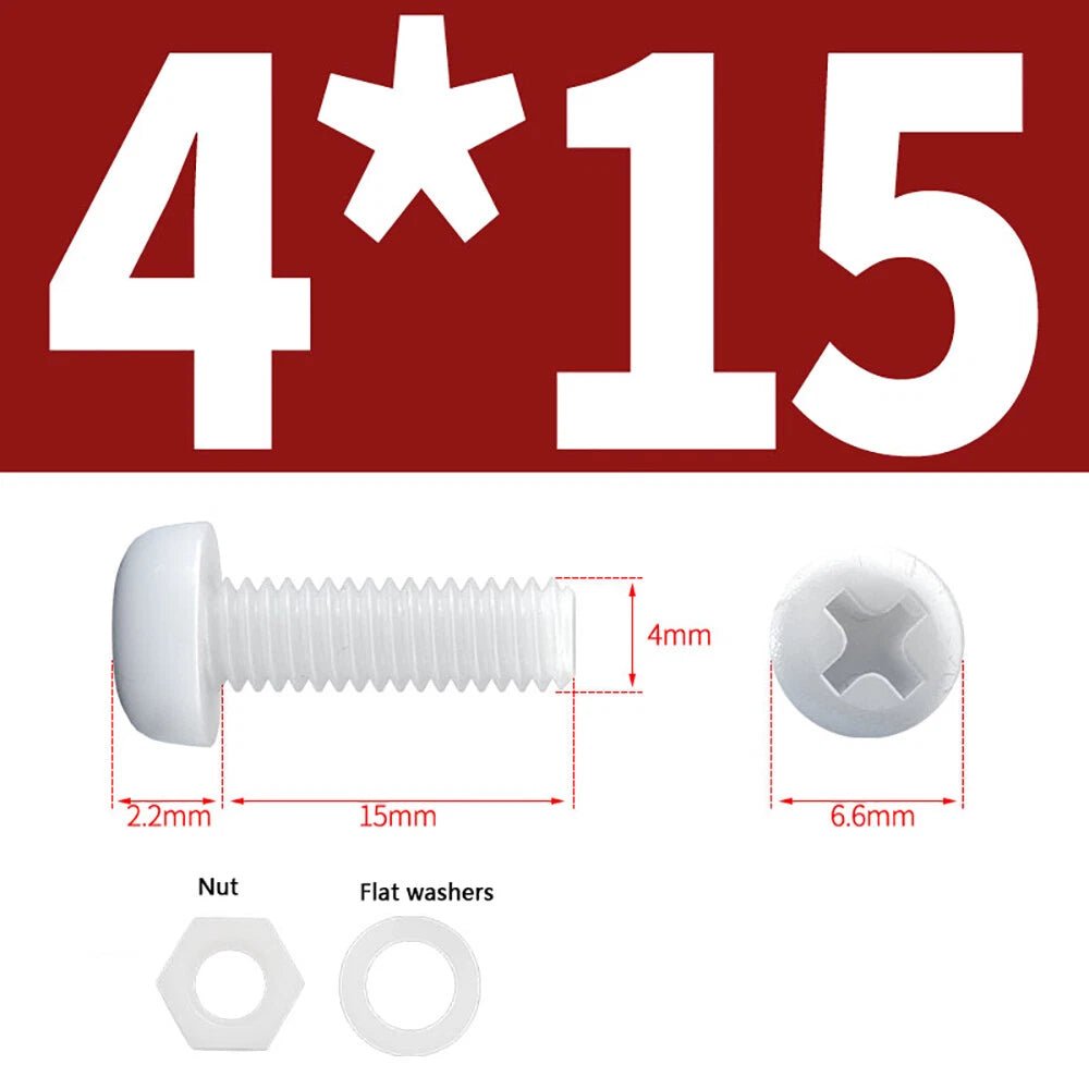 M4 M5 Nylon Phillips Pan Head Machine Screws with Hex Nuts and Flat Washers – White & Black - HomeDIYer