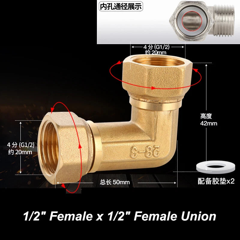 BSP Brass Pipe Fittings – Elbow & Union Connectors, Female/Male, 1/2" 3/4" 1"