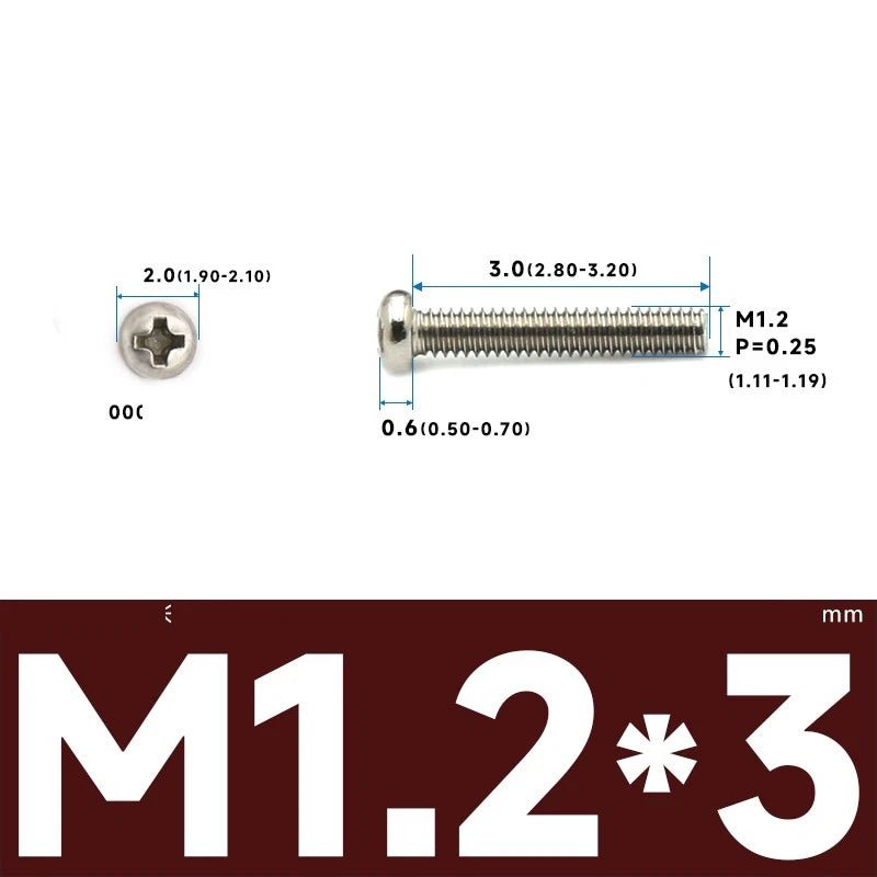 M1–M2.5 Pan Head Phillips Machine Screws – A2 Stainless Steel (304), Fully Threaded - HomeDIYer