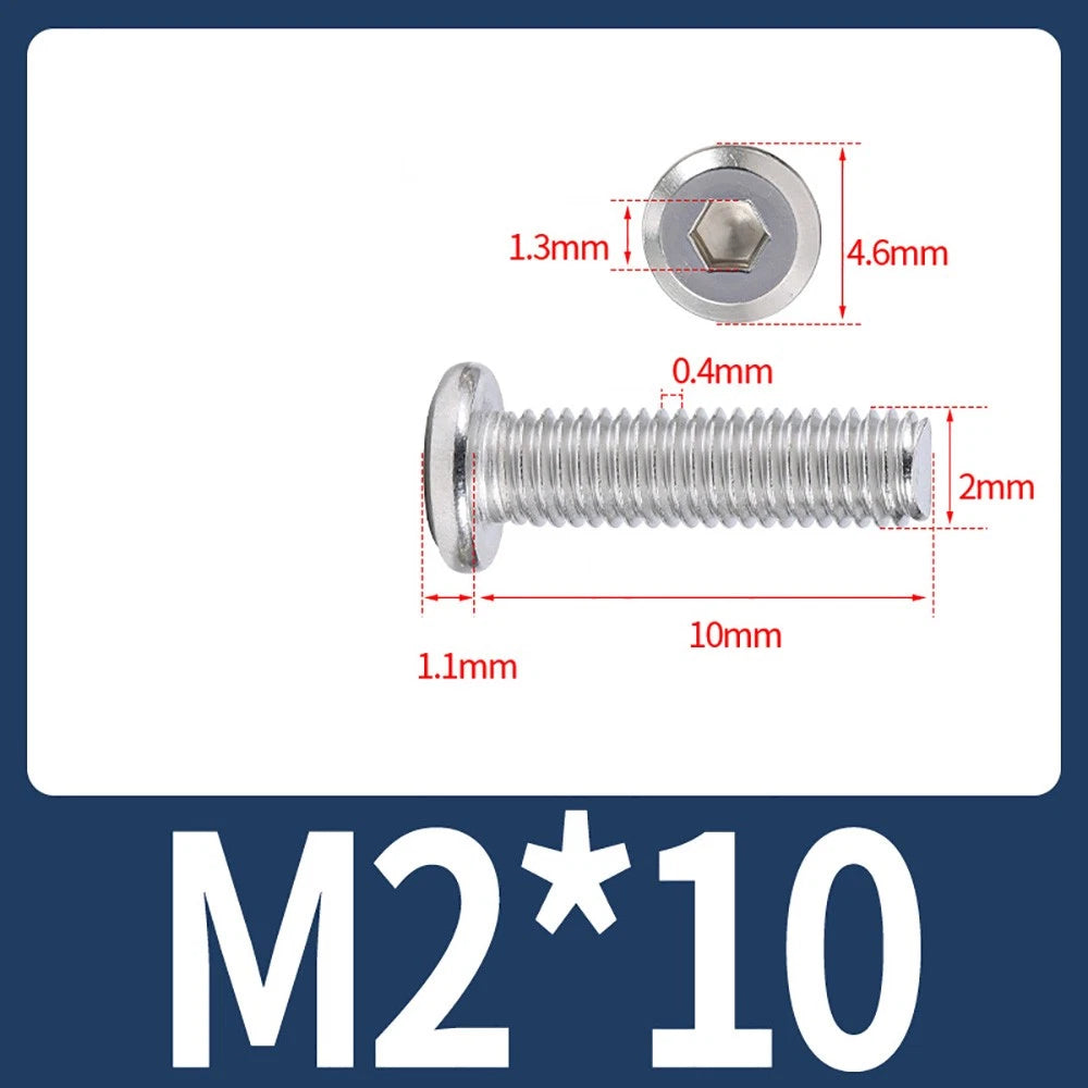 M2 M3 M4 Flat Round Head Hex Socket Screws – A2 Stainless Steel, Fully Threaded (3–50mm)