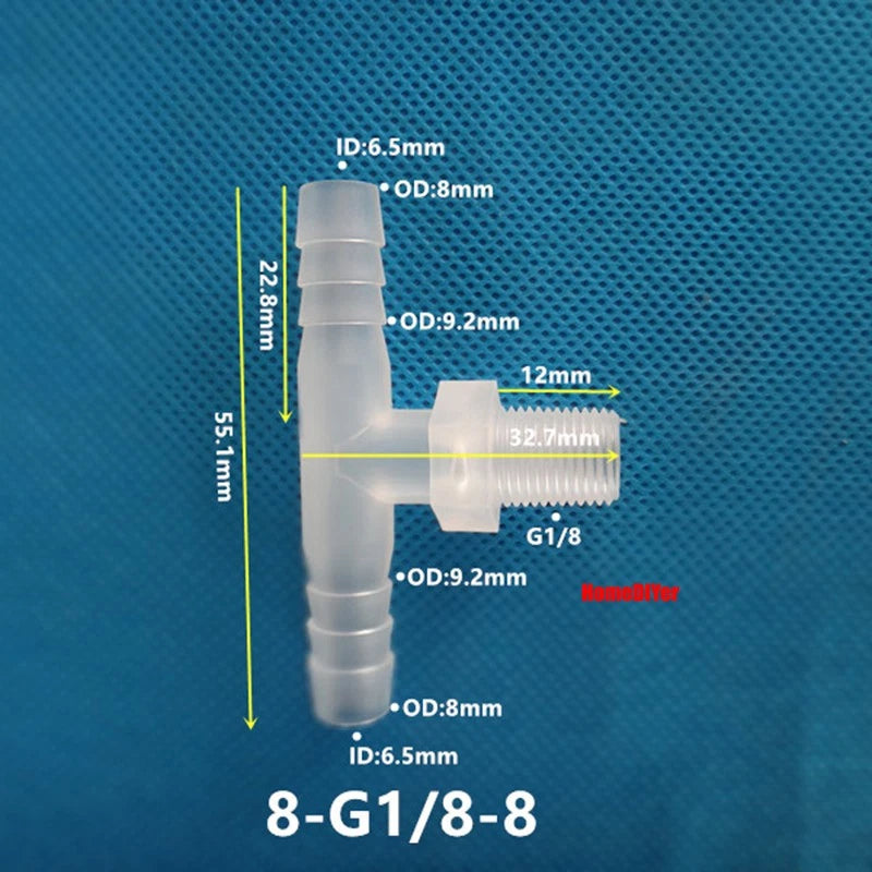 T Piece Joiner 3-Way Plastic Barb Connector | Pipe Hose Male Thread Fitting