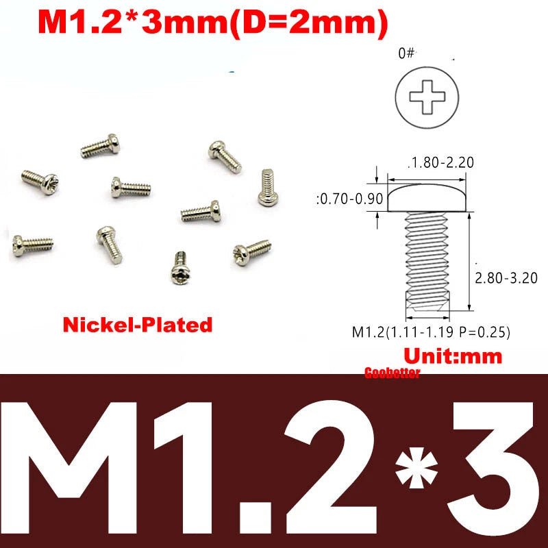 Phillips Pan Head Machine Screws M0.8 M1 M1.2 M1.4 M1.6 M1.7 — Cross Round Head Bolts, Multiple Coatings - HomeDIYer