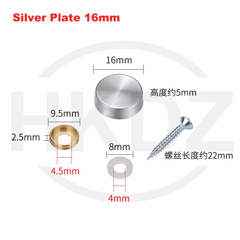 Stainless Steel Mirror Screw Cover Caps – Decorative Disc Plates for Glass, Mirrors & Furniture (16-50mm, Flat/Dome, Silver/Gold/Black/Rose Gold)