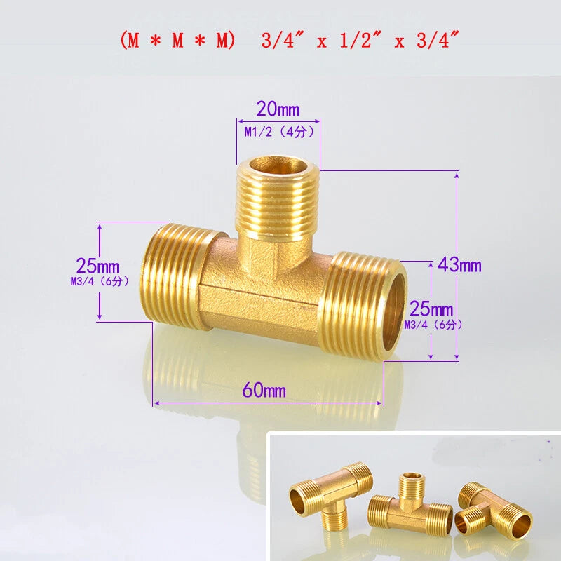 Brass Tee Pipe Fittings – NPT Thread, 1/8" to 2", M/F Configurations