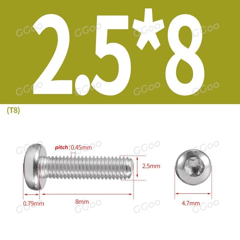 A2 Stainless Steel Torx Pan Head Machine Screws — M2 to M8, Six-Lobe Drive