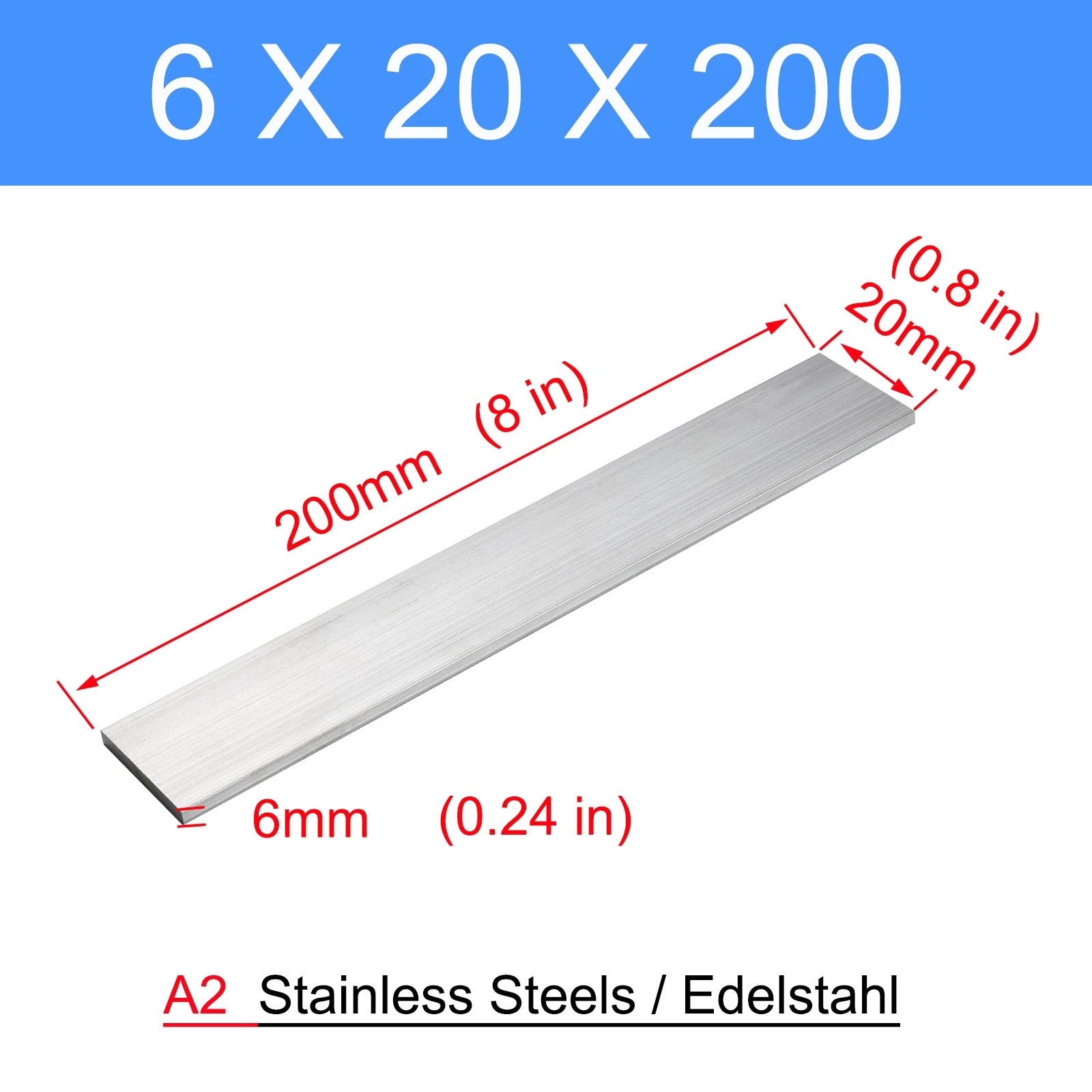 304 A2 Stainless Steel Flat Bar-Plate Can be customised thick 6mm 8mm L 0.1-1m