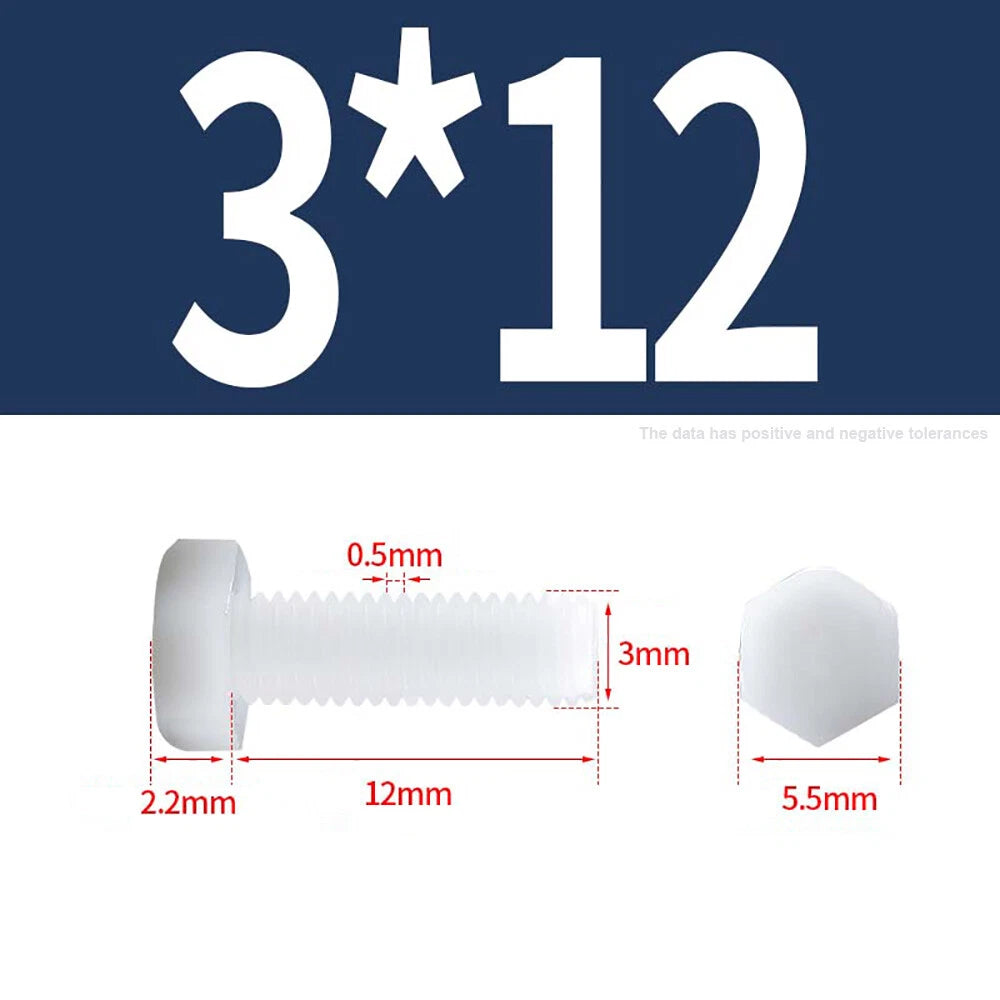 M3–M12 White Nylon Hex Bolts | Plastic Hexagon Head Machine Screws DIN 933