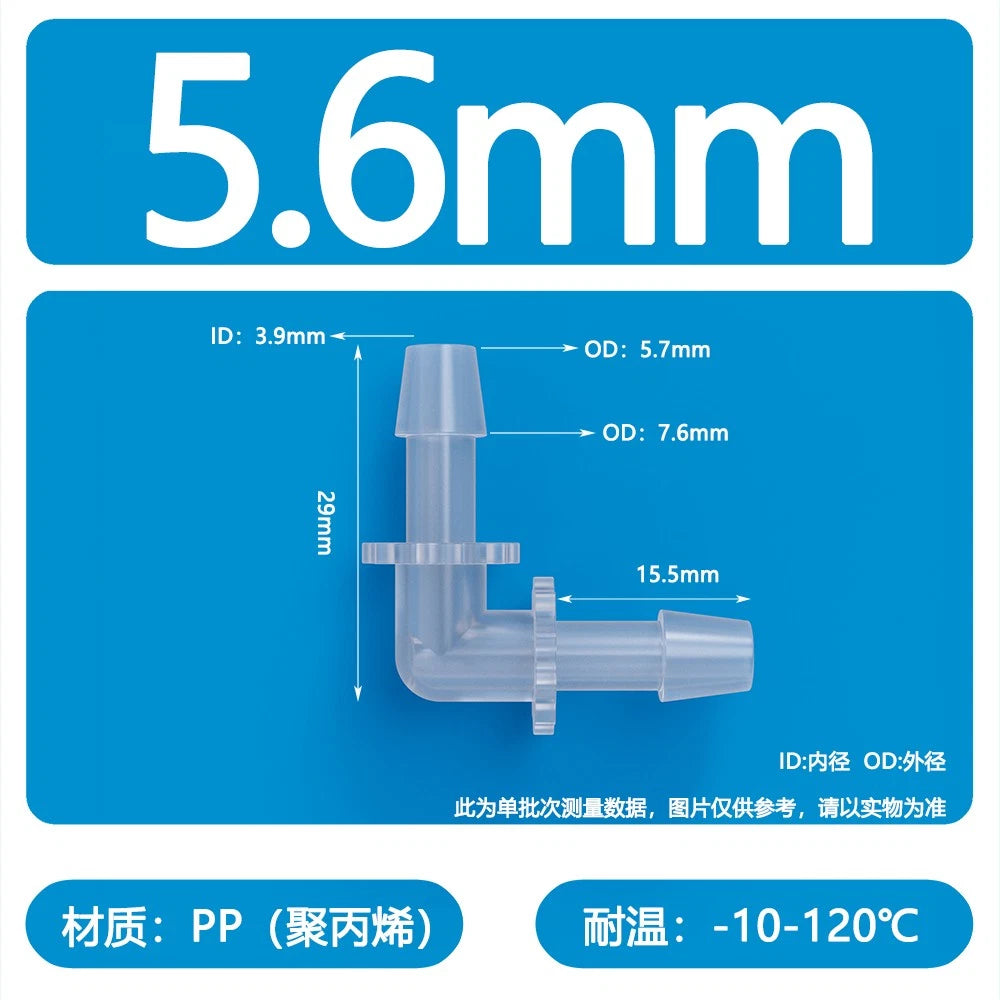 90° Elbow Plastic Barbed Joiner Reducer Connector Pipe Tube Hose Water 1.6-25mm