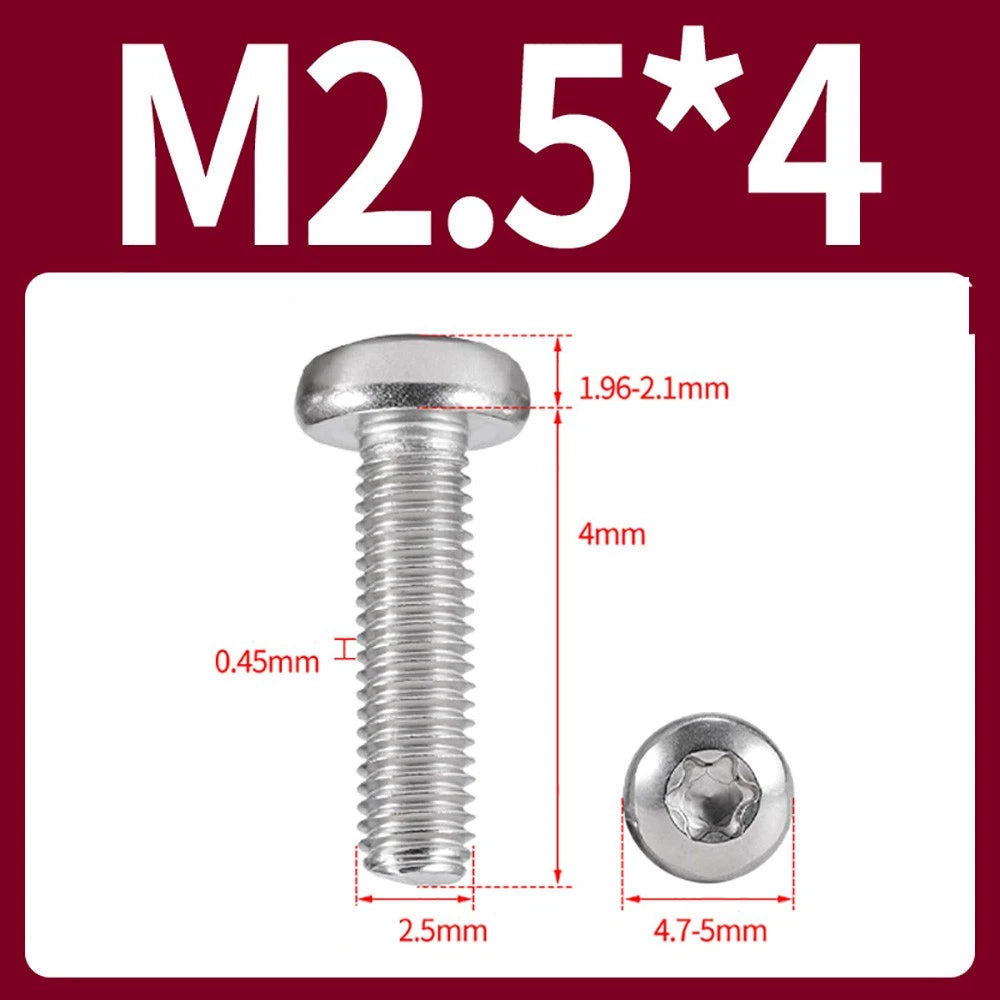 M2–M10 A2 Stainless Steel Torx Button Head Machine Screws, With or Without Column, Pack of 5