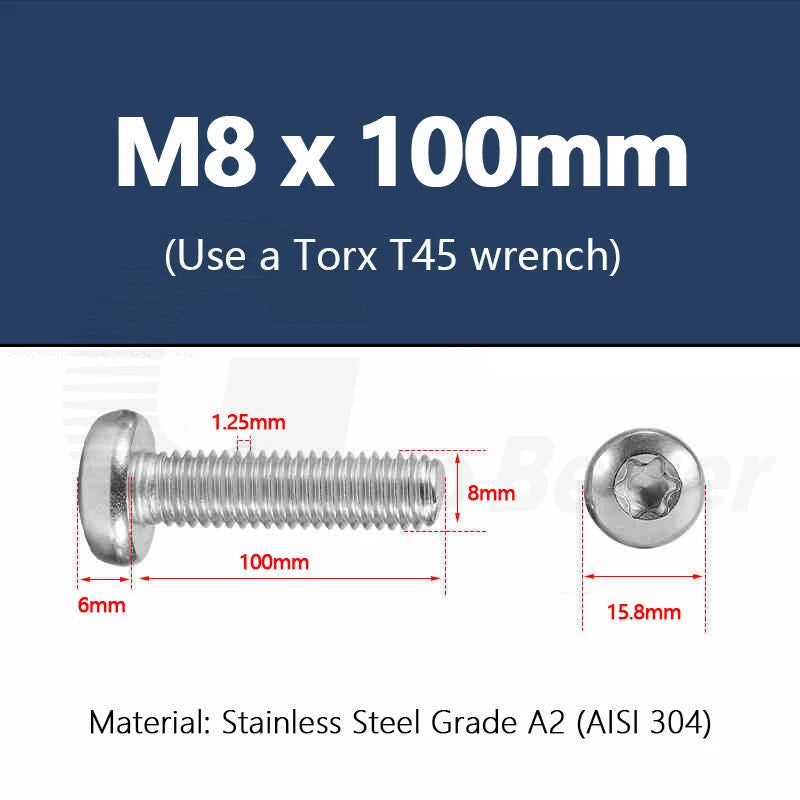 T3–T50 Torx Pan Head Machine Screws – M1.4 to M10, A2 Stainless Steel (3–100mm)