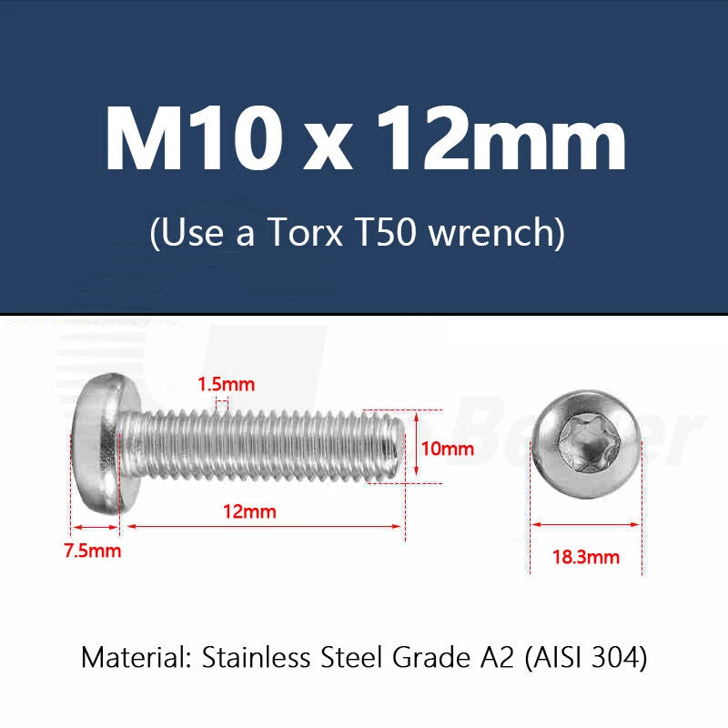T3–T50 Torx Pan Head Machine Screws – M1.4 to M10, A2 Stainless Steel (3–100mm)