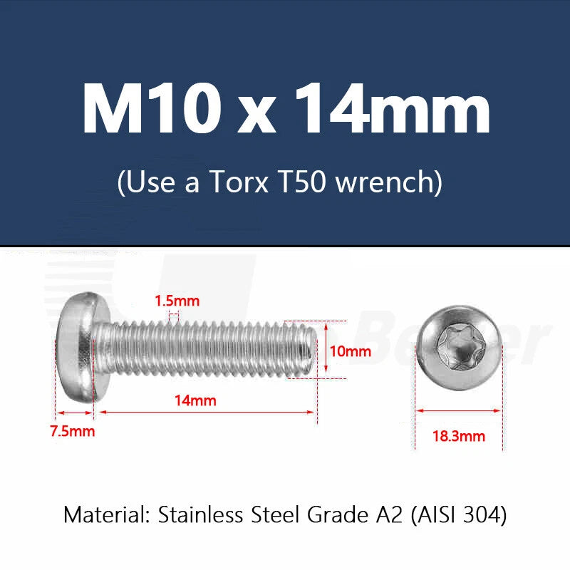 T3–T50 Torx Pan Head Machine Screws – M1.4 to M10, A2 Stainless Steel (3–100mm)