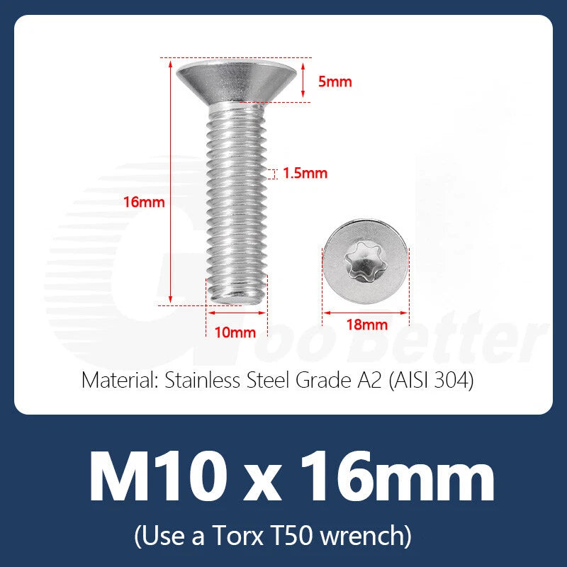 M1.4–M12 Torx Countersunk Machine Screws – A2 Stainless Steel, DIN 965 (3–100mm)
