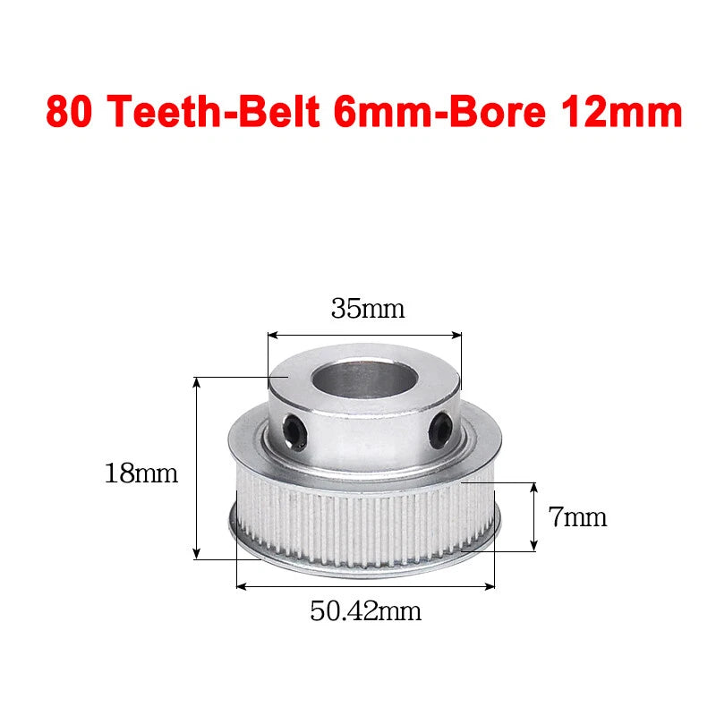 2GT Drive Pulley With Step 16 Tooth - 100 Tooth Bore 4mm - 25mm for 6mm Belt