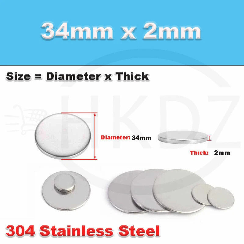 Stainless Steel Blank Round Disc 304 Grade Metal Sheet Plate Ø6-80mm Thick 1-5mm