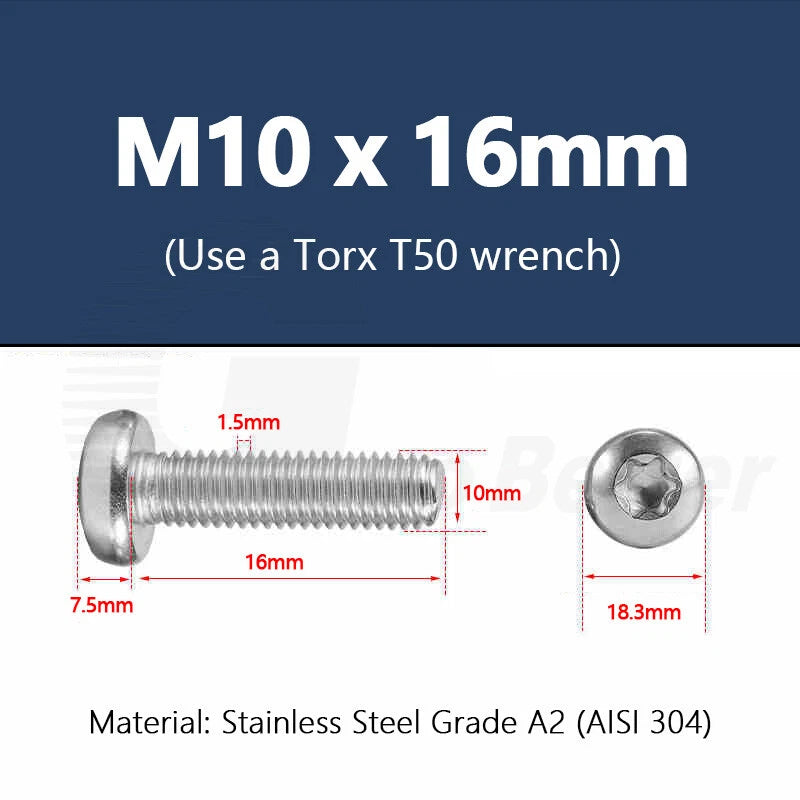 T3–T50 Torx Pan Head Machine Screws – M1.4 to M10, A2 Stainless Steel (3–100mm)