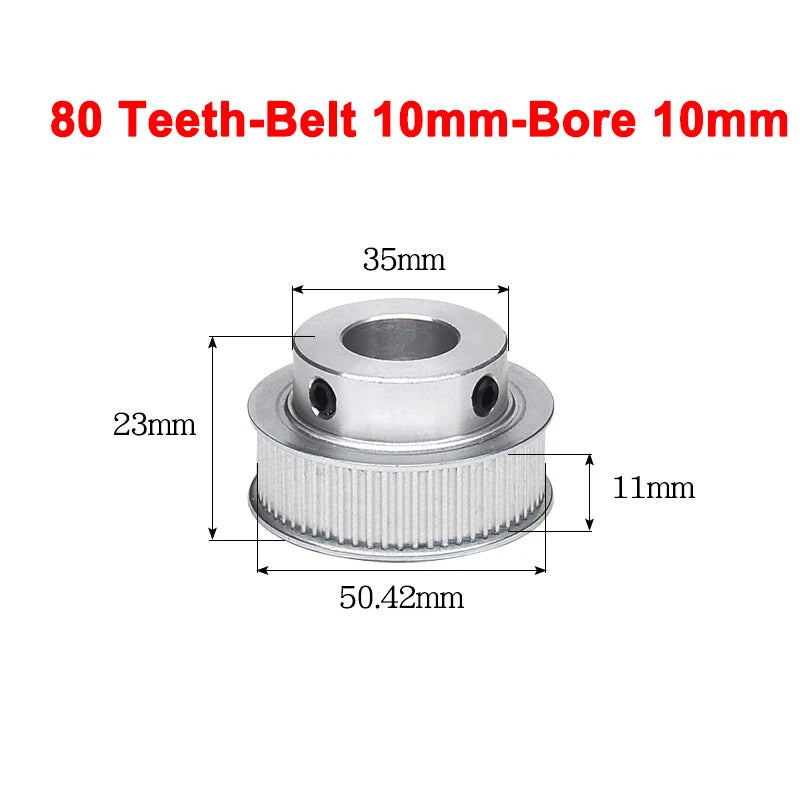2GT Drive Pulley With Step 16 Tooth - 100 Tooth Bore 4mm - 25mm for 10mm Belt