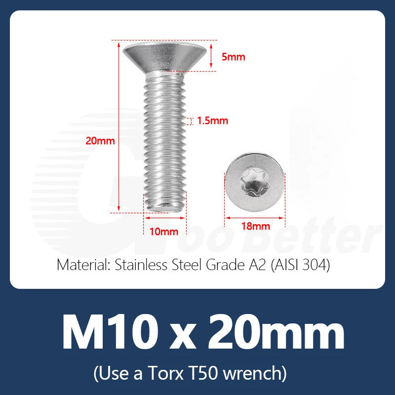 M1.4–M12 Torx Countersunk Machine Screws – A2 Stainless Steel, DIN 965 (3–100mm)