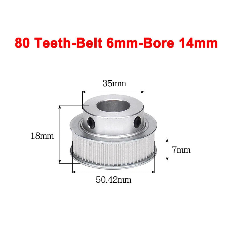 2GT Drive Pulley With Step 16 Tooth - 100 Tooth Bore 4mm - 25mm for 6mm Belt