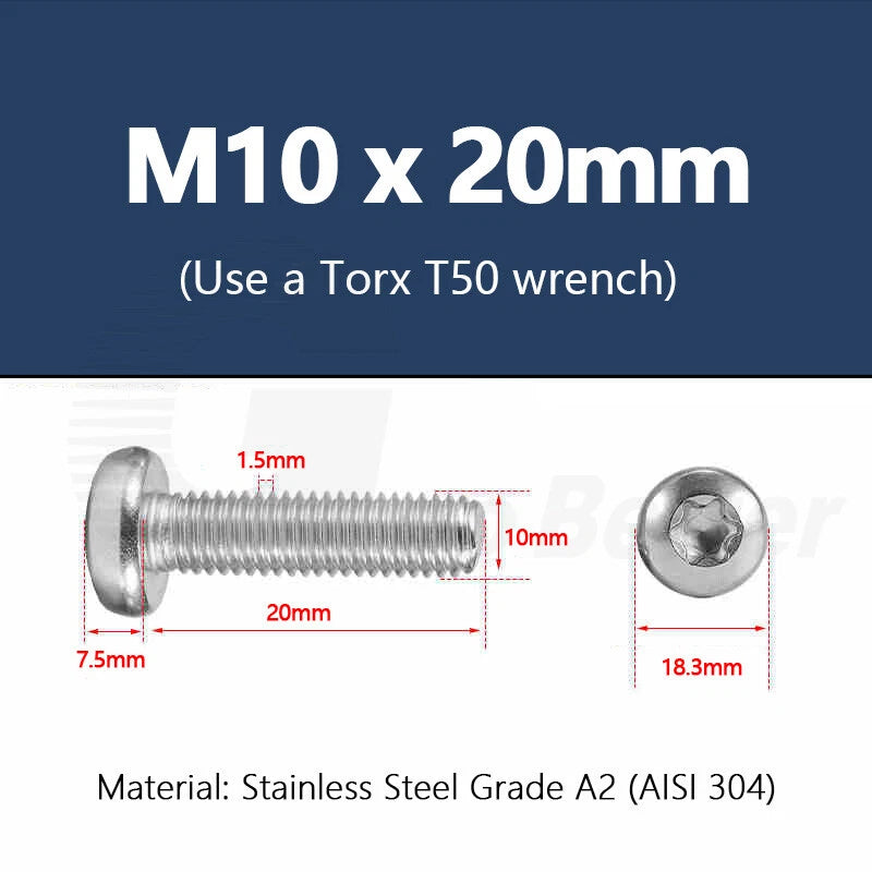 T3–T50 Torx Pan Head Machine Screws – M1.4 to M10, A2 Stainless Steel (3–100mm)